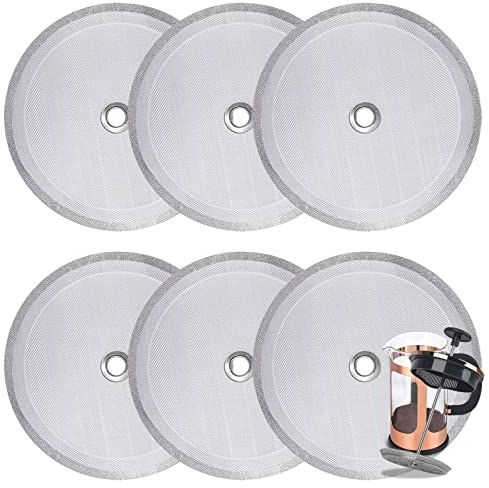 6 Pieces Attsky French Press Filter, 4 Inch Stainless Steel Mesh Screen and Replacement Parts for French Press Coffee Maker