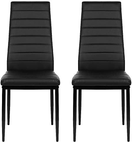 Esszimmerstühle 2er Set, Esszimmer Dtühle Modern, Kunstleder-Bezug, Hohe Rückenlehne, Bequemer Esszimmerstuhl, Kunstleder Stuhl, SGS Geprüft (2, Schwarz)