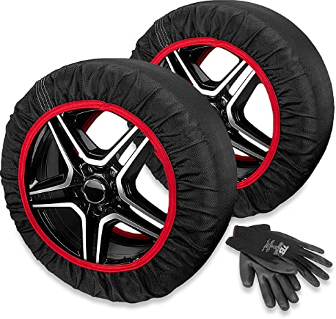 Heyner® Schneeketten L 14-20 Textilschneeketten inkl. Handschuhe 205 55 R16, 225 55 R17, 215 55 R17-2er Set für Antriebsräder Anfahrhilfe Stoffketten Snowsocks aus Stoff 2 Stück