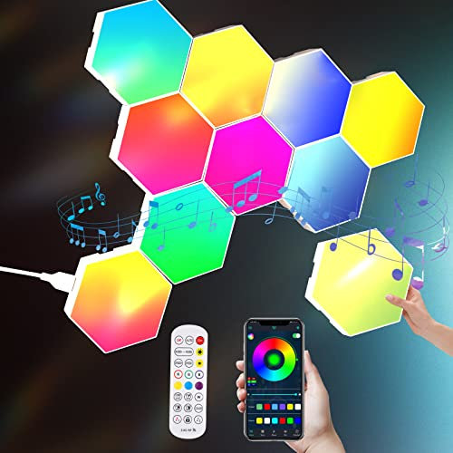 DIYARTS Hexagon Lights Gaming,10 Pack RGB Led Hex Light Panels,Hexagon Smart Wall Lights,DIY Geometry RGB Room LED Light Panels Gaming Lights for Wall Music Sync,Room Bar Decor Gaming Setup Bedroom