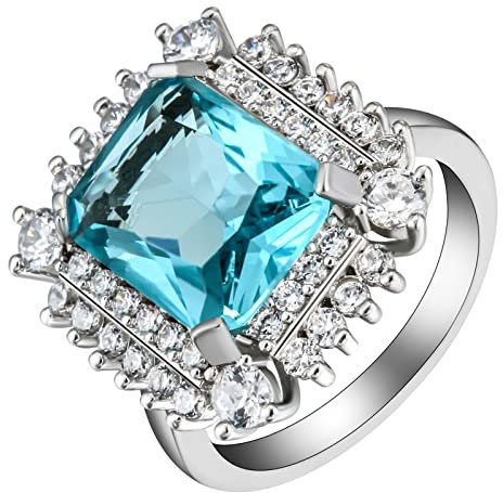Whoiy Ring Damen Aquamarin, Damenringe Silber Eheringe mit Cubic-Zirkon 62 (19.7) Verlobungsring für Frauen