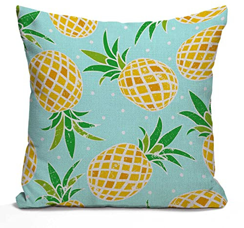 Tomda Kissenbezug, Aquarell, Ananas, Baumwolle, Leinen, quadratisch, Standard-Kissenbezug für Männer und Frauen, Heimdekoration, Sofa, Sessel, Schlafzimmer, Wohnzimmer, 45 x 45 cm
