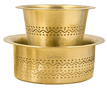 Spillbox South Indian Brass Coffee Cup and Dabra Set, Madrasi Filter Coffee Set, Kumbakonam Engraved Coffee Dabara Set- (1)