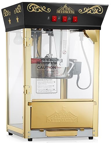 Olde Midway Movie Theater-Style Popcorn Machine Maker with 10-Ounce Kettle - Black, Vintage-Style Countertop Popper