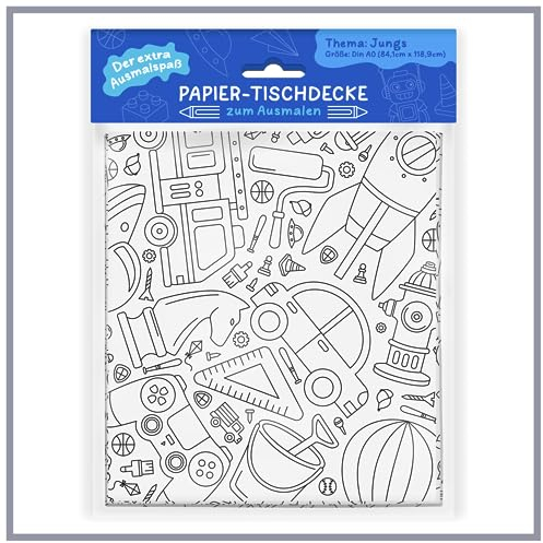 Ausmaltischdecke für Kinder – Tischdecke mit coolen Motiven zum ausmalen – Ausmaldecke für den Kindertisch – Tolle Beschäftigung für Weihnachten, Hochzeit & Einschulung – A0 (84,1 × 118,9 cm)