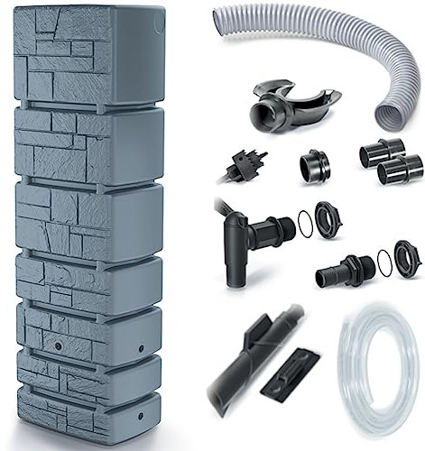 Set Tower Stone Regenwassertank-Bausatz 350 L + Icanset 1 + Icanset 5 / Set of Tower Stone 350L Rainwater Tank + Connection kit for rainwater Tanks Icanset 1 + Icanset 5 (350 L, Grau)