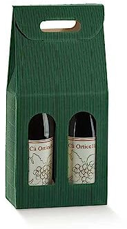 Scatola PORTABOTTIGLIE VINO da 2 posti con Finestre 18x9x38.5cm | VARI COLORI | porta bottiglia 2 vani con manico confezione regalo vino