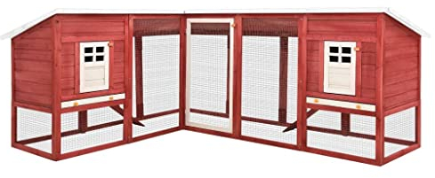 Outdoor Kaninchenstall mit Auslauf, Rot und Weiß, massives Tannenholz, Artikelfarbe: Rot und Weiß