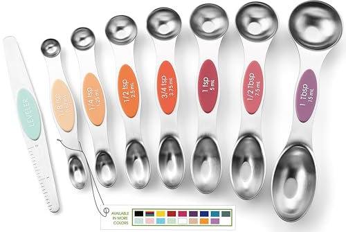 Spring Chef Stainless Steel Metal Magnetic Measuring Spoons Set of 8 with Leveler, Heavy Duty Nesting Teaspoon & Tablespoon Measuring Spoons, Kitchen Gadgets for Baking & Cooking - Desert Sunset