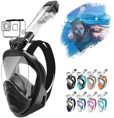 HINATAA Tauchermaske,Schnorchelmaske,180° Anti-Fog Lecksichere Schnorchelset,Kameras Kompatible Taucherbrille,Doppelte schwimmende Kugel Vollgesichts Snorkeling Mask Erwachsene Kinder (L/XL, Schwarz)