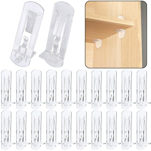20 Stück Kunststoff-Heringe, 5 mm Regalstifte, selbstschließende Halterungs-Clips, transparente Regalklammern für Küchenschränke, Möbel, Bücherregale, 5 mm Heringe x 1,9 cm dicke Regale