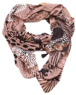 QUEEN HELENA Warmer Gemusterte Bunter Winterschal für Damen SC22-8 braun, Einheitsgröße