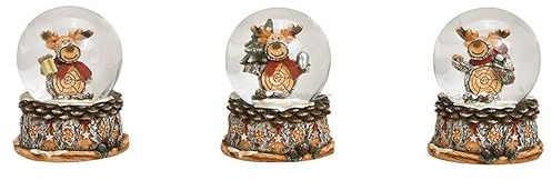 3 Stück Schneekugel Weihnachten Elch Rentier Deko Figuren 4x6x4 cm