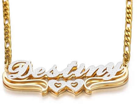 OTXIXTO Doble Chapado Personalizado Nombre Collar Personalizado Chapado Oro 18K Doble Capa Nombre Placa Colgante Personalizada Joyería Regalo para Mujer/Madre/Novia/Esposa (Estilo A1: Plateado)