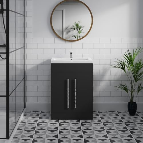 Aquariss 600mm Free Standing Vanity Unit with Basin Flat Packed Matte Black | Painting Finish, 18mm Resistant MDF, Cabinet Unit Bathroom Storage Units, Soft Close Doors