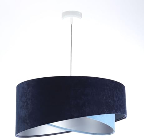 Licht-Erlebnisse Hängelampe Stoff Velours Optik in Blau Silber E27 rund Ø 50 cm Doppelschirm Modern Pendelleuchte Schlafzimmer Hängeleuchte Wohnzimmer
