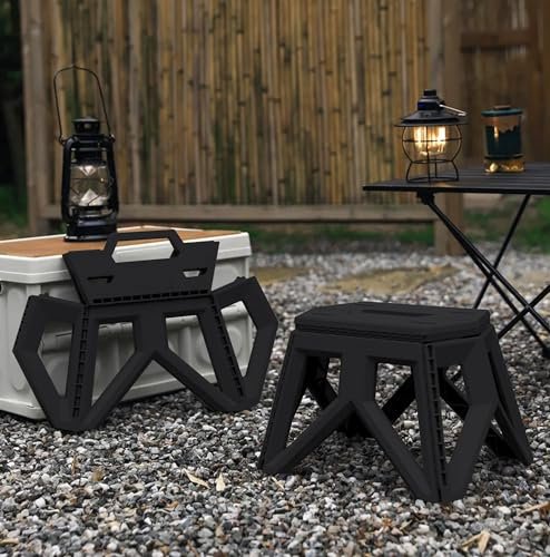 Sgabello Pieghevole Multiuso Portata 150 Kg Salvaspazio Ultraresistente Cucina Bagno Giardino Sedia Campeggio Adulti Bambini Con Maniglia Trasportabile - Nero - Misura Piccola