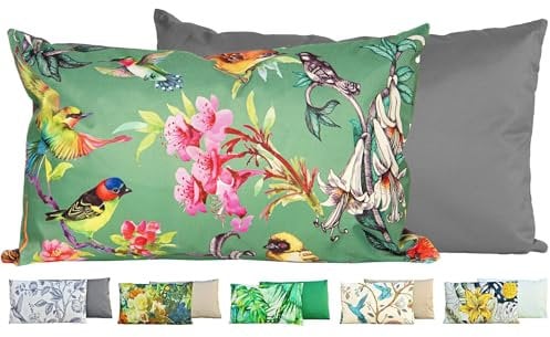 JACK Outdoor Lounge Kissen 30x50cm Motiv Dekokissen inkl. Füllung Wasserfest Sitzkissen Garten Stuhl, Farbe:Vögel Grün