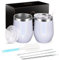 Joymaking 12oz Reusable Coffee Cup, 2 Pack Double Walled -Insulated Travel Mug Vacuum Stainless Steel Wine Tumbler with Spill Proof Lid, Great for Coffee, Tea, Milk and Wine, White Rainbow