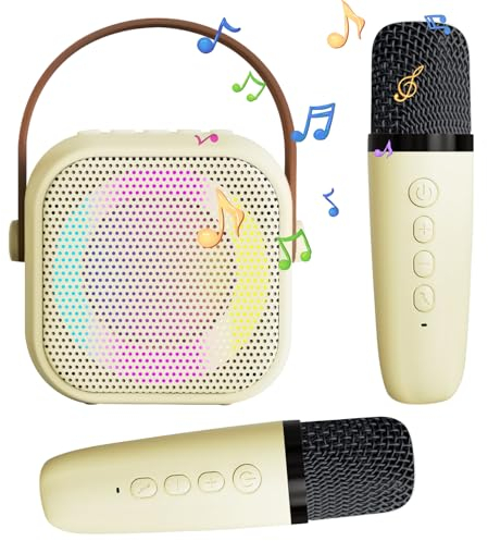 karaoke per bambini, karaoke con microfono, microfono bluetooth con 2 Microfono, Portatile Karaoke Microfono con Cambio di voce e Luci LED, Altoparlante Bluetooth con Microfono