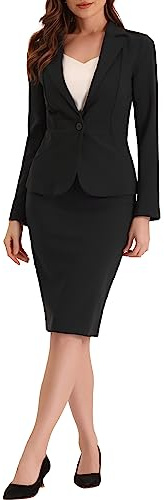 Allegra K Damen 2 Stück Rock Anzug Set Business Langarm Blazer und Bleistiftrock Outfits
