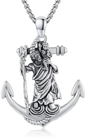 St. Christopherus Halskette für Männer 925 Sterling Silber St Christopherus Halskette Herren Anker Saint Christopher Anhänger Halskette Schutz Schmuck religiöse Geschenke