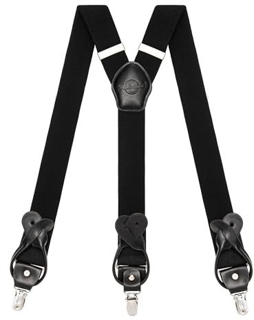 Kohentact Hosenträger Herren mit Clip- und Knopfbefestigung, inklusive 6 Knöpfe, 3,5 cm Breite Y-Form für Körpergrößen bis 200 cm Suspenders for Men 1 (Schwarz)