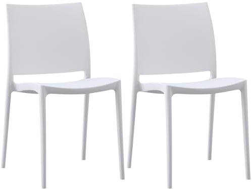 CLP 2er-Set Gartenstuhl Meton, stapelbar, pflegeleicht aus Kunststoff, wetterfest & UV-beständig, bis 150 kg belastbar, Farbe:weiß