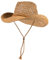 Chapeau de Cowboy à Paille Largeur Large, Cowgirl tissé Western Cowboy Hat d'été Chapeaux de Paille Creuse pour Hommes Chapeau de Soleil Femme avec Bracelet
