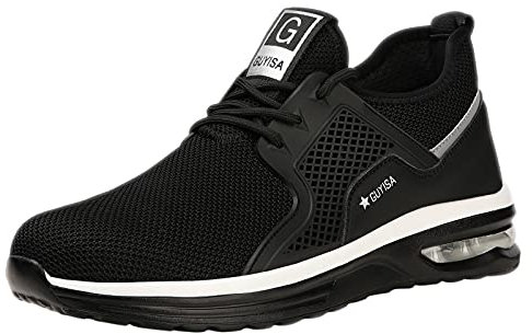 FNKDOR Arbeitsschuhe Unisex Herren Damen Sicherheitsschuhe Atmungsaktiv Stahlkappenschuhe Anti-Smashing Anti-Piercing Dämpfung (Black, 43)