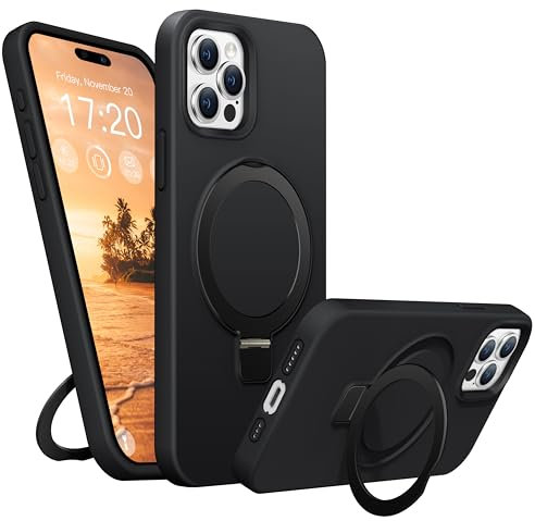 BENTIACC Liquid Silikon handyhülle für iPhone 15 pro hülle, für Mag-Safe mit Unsichtbarem Ständer 4 Schichten stoßfeste Kratzfeste Schutzhülle für iPhone 15 pro (Schwarz)