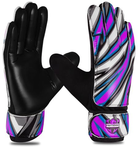 FIGHTSENSE Torwarthandschuhe für Kinder Jugend Jungen,Fußballhandschuhe,Latex Handfläche,Atmungsaktiv,Starker Grip,Doppelter Handgelenkschutz (Lila, Größe 5 Geeignet für 9-12 Jahre)