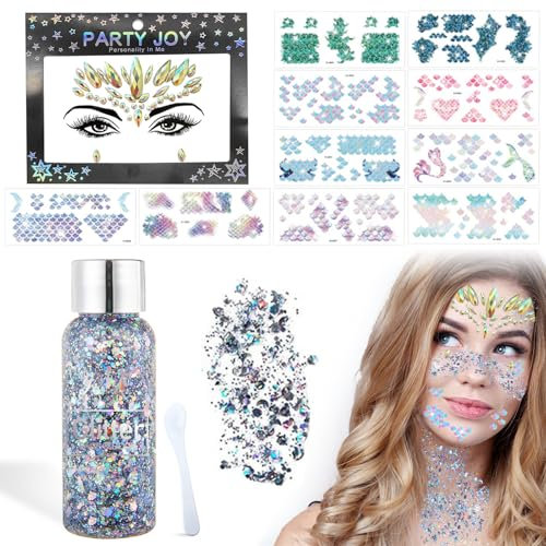 MACULPER Meerjungfrau Schminke 3 Stück Karneval Meerjungfrau Schminke Meerjungfrau Accessoires Glitzer Gesicht Gel Body Glitter Ge für Gesicht Körper Karneval Mottoparty Cosplay