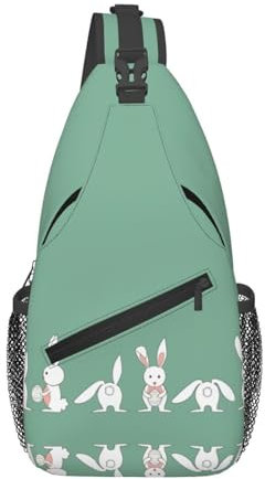 Loppott Brusttasche mit Osterhasen-Druck, diagonal, verstellbarer Schulter-Rucksack, Reisen, Wandern, Sport, Geldbörse, Schwarz, Einheitsgröße