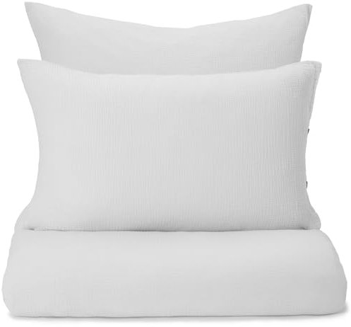 URBANARA Musselin-Bettwäsche Trofa 200x200 cm + 2X 80x80 cm I 100% Baumwolle 3-TLG. Set Made in Portugal I Kuschelig Weich Atmungsaktiv Oeko Tex Standard 100 Premium Bettgarnitur I Hellgrau