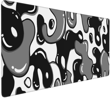 Japanisches Anime-Gaming-Mauspad, Größe XL, 90 x 39 cm, Schwarz / Grau / Weiß, erweitertes großes Anime-Mauspad mit rutschfester Gummiunterseite, genähter Kante, PC, Computer, Laptop, Desktop für