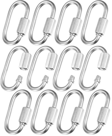M METERXITY 12-Pack Quick Chain Link Connector, M3.5 1/8 304 Stainless Steel D-Shape Locking Repair Chain Links for Swing/Camping/Hiking/Backpack, Twist Key Ring Screw Chain Link [Silver]