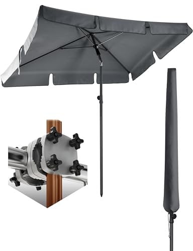 4smile Sonnenschirm Balkon SunnyShade - Sonnenschutz Balkon 3-in-1 SET, Anthrazit - UPF 50+ Sonnenschirm rechteckig 200 x 125 cm + Sonnenschirmhalter Balkongeländer SunnyGuy + Sonnenschirmhülle