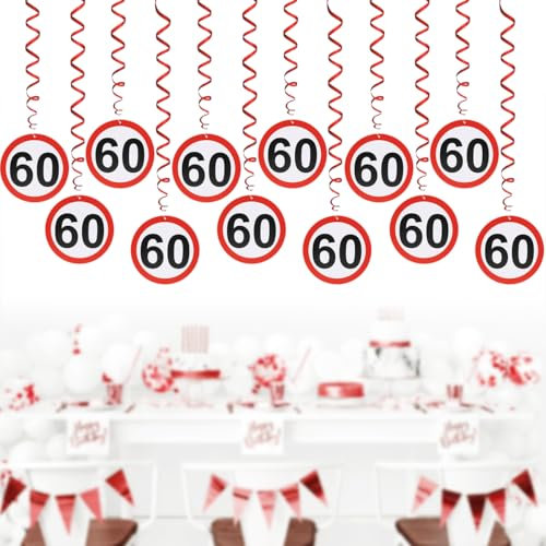 Girlande 60. Geburtstag Deko, 12 Stück Verkehrsschild 60. Geburtstagdeko Spiralen Girlande, Verkehrsschild Partyzubehör für 60er Geburtstag Hochzeit Jubiläum