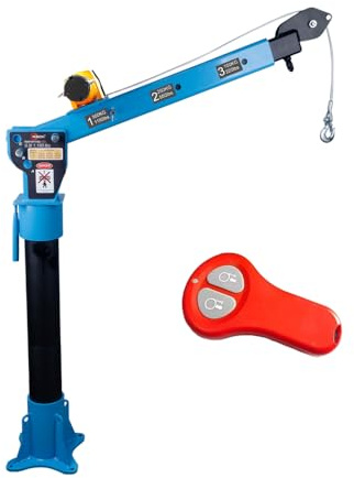 Pismire Grue à flèche pliable de 500 kg avec treuil électrique de 1 587,6 kg 12 V – Pivote à 360°, double télécommande (infrarouge + filaire), acier peint pour camionnettes, bleu