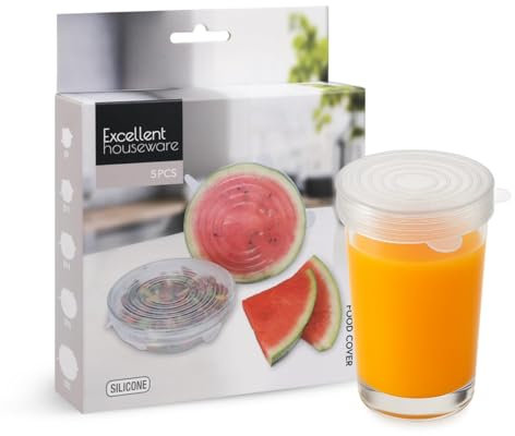 PAAJEE Silicone Stretch Lids Pack of 5 Reusable Food Glass Cup Covers in Different Sizes | BPA-Free, Dishwasher & Microwave Safe | Flexible Fit for Bowls, Cans, Containers & More Food Storage Solution