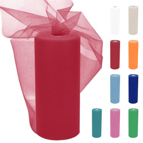 Fouvin Tüllband Tüll Rolle, Tüll Rollen Stoff 30cm x 91,5m, Tüllband für Hochzeit Party Tutu Rock DIY Deko Basteln Nähen, Organza Stoff, Feinmaschig Tischdeko (Rot)
