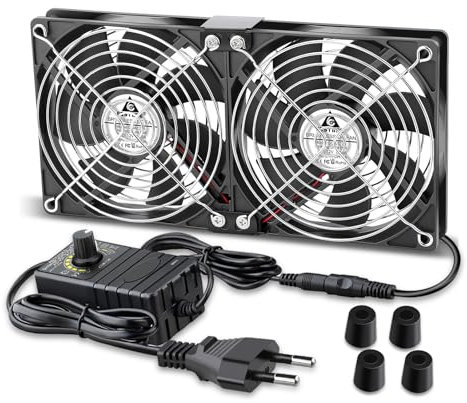 GDSTIME Ventilateur 120mm 220v Double Ventilateur PC 120mm 220V à roulement à billes avec Contrôleur de Vitesse pour Computer Routeur Meuble Récepteur de refroidissement