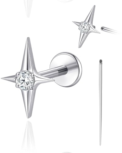limerencia 18G Ohrstecker mit flacher Rückseite, hypoallergenes Titan Innengewinde Piercing Schmuck für Tragus/Helix/Knorpel/Concha/Medusa/Nase/Labret, 1 Stück