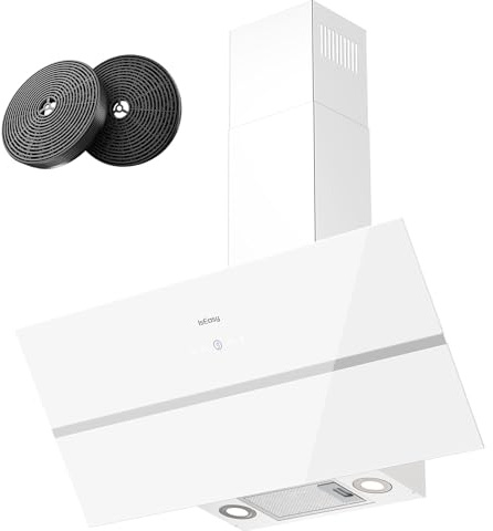 IsEasy Dunstabzugshaube 90 cm, Umluft Dunstabzugshaube mit 571 m³/h Starke Saugleistung, 4 Einstellstufen, Panelhalter, Abluftmodus,1-9-Minuten-Timer, Kopffreie Abzugshaube 90cm, 61 dB, Weiß