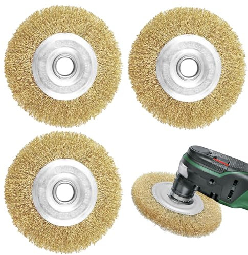 3 PCS 100mm Wire Brush for Angle Grinder, Brass Coated Angle Grinder Wire Brush 100mm, High-Quality Brass Plated Crimped Steel Brushes Wheel for Rust Removal, Cleaning, Polishing, Deburring