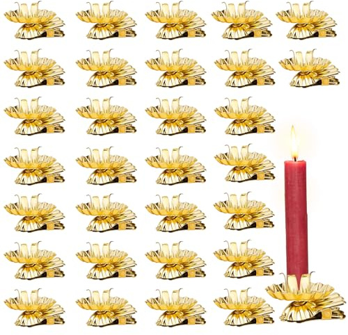 30 Stück Baumkerzenhalter Clip,Mini Gold Kerzenhalter für Weihnachtsbaum,Mini Kerzenhalter für WeihnachtsbaumWeihnachtsbaumkerzenhalter,für baumkerzen, Geburtstag, Weihnachten Dekoration