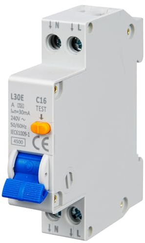 FI/LS-Schalter, Fi-Schutzschalter RCBO B16A 30mA Fehlerstromschutzschalter, Leitungsschutzschalter 1P+N Nennstrom RCD-geschützter Leistungsschalter, 230V, Typ A, DIN-Schienen-Montage, Curve C
