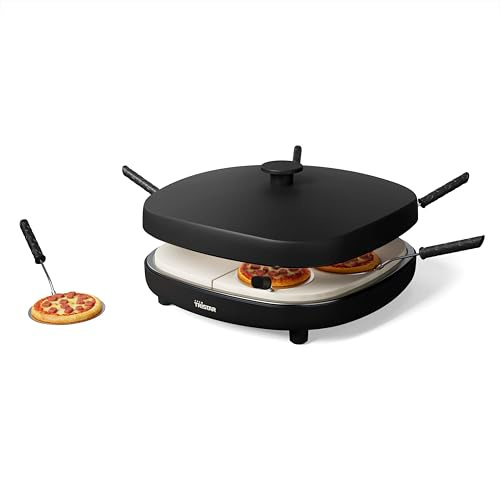 Tristar Four à Pizza, 6 Personnes, 32x32 cm, 1200W, Contrôle Automatique de Température, Revêtement Céramique Antiadhésif Sans PFAS, 6 Pelles et Coupe-Pâte, Facile à Nettoyer, PZ-9176