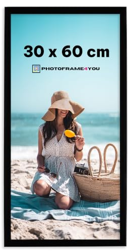 Photoframe4you - Bilderrahmen 30x60 cm Kunststoff mit Acrylglas - Schwarz | Für Poster, Fotos, Puzzles und Urkunden, leichtes Kunststoffprofil für Wanddeko im Hoch- und Querformat - Nancy